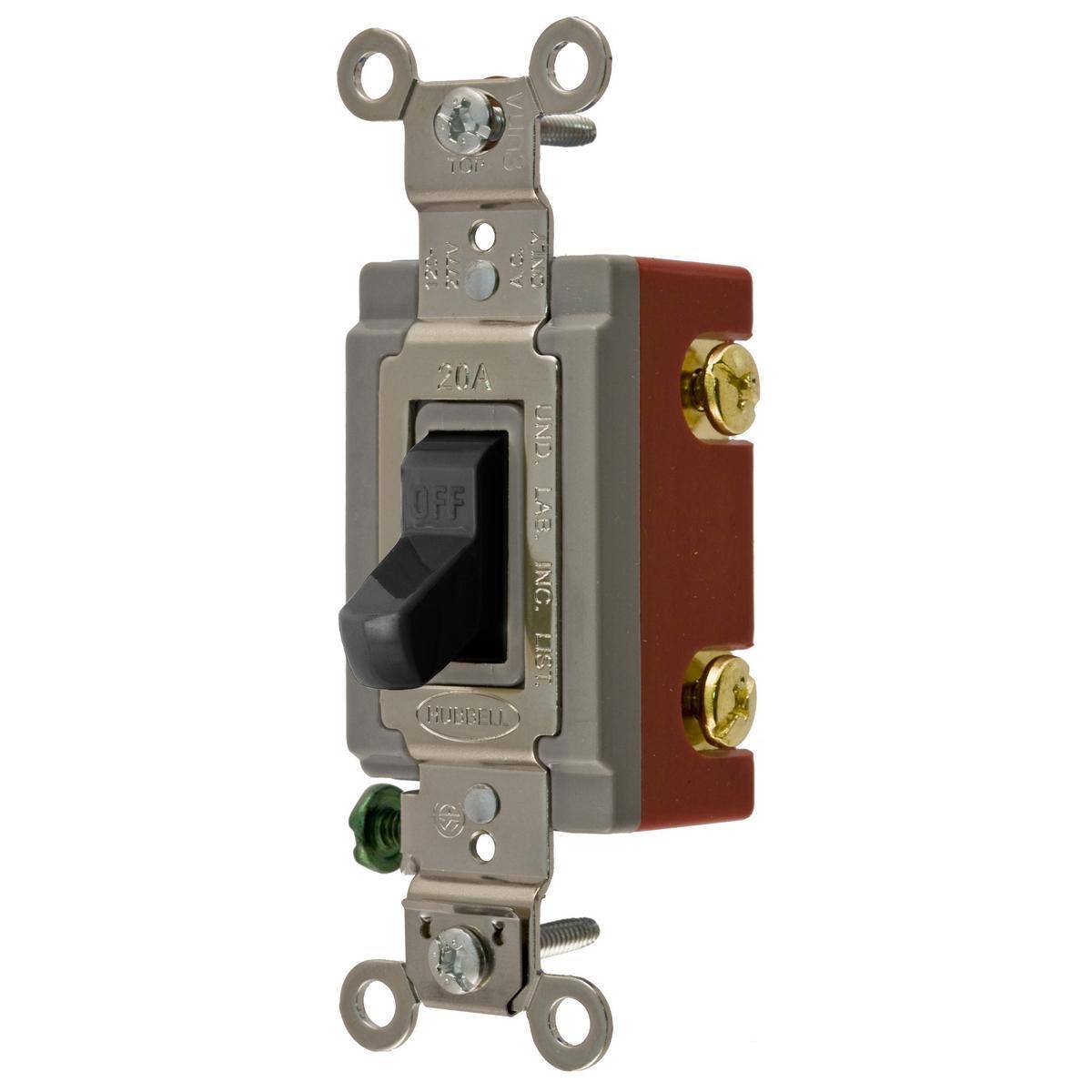 EATON Arrow Hart® 1222BK 1220 Automatic Grounding Construction Grade Toggle Switch, 120/277 V, 20 A, 1 hp Power Rating