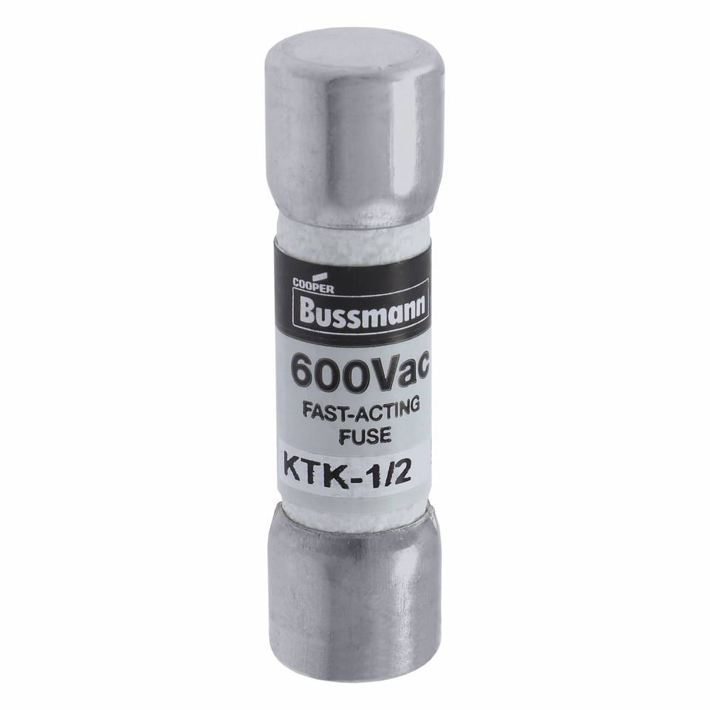 Bussmann Limitron™ KTK-1/2 Fast Acting Low Voltage Supplemental Fuse, 0.5 A, 600 VAC, 100 kAIC Interrupt, Class: Supplemental, Cartridge Body