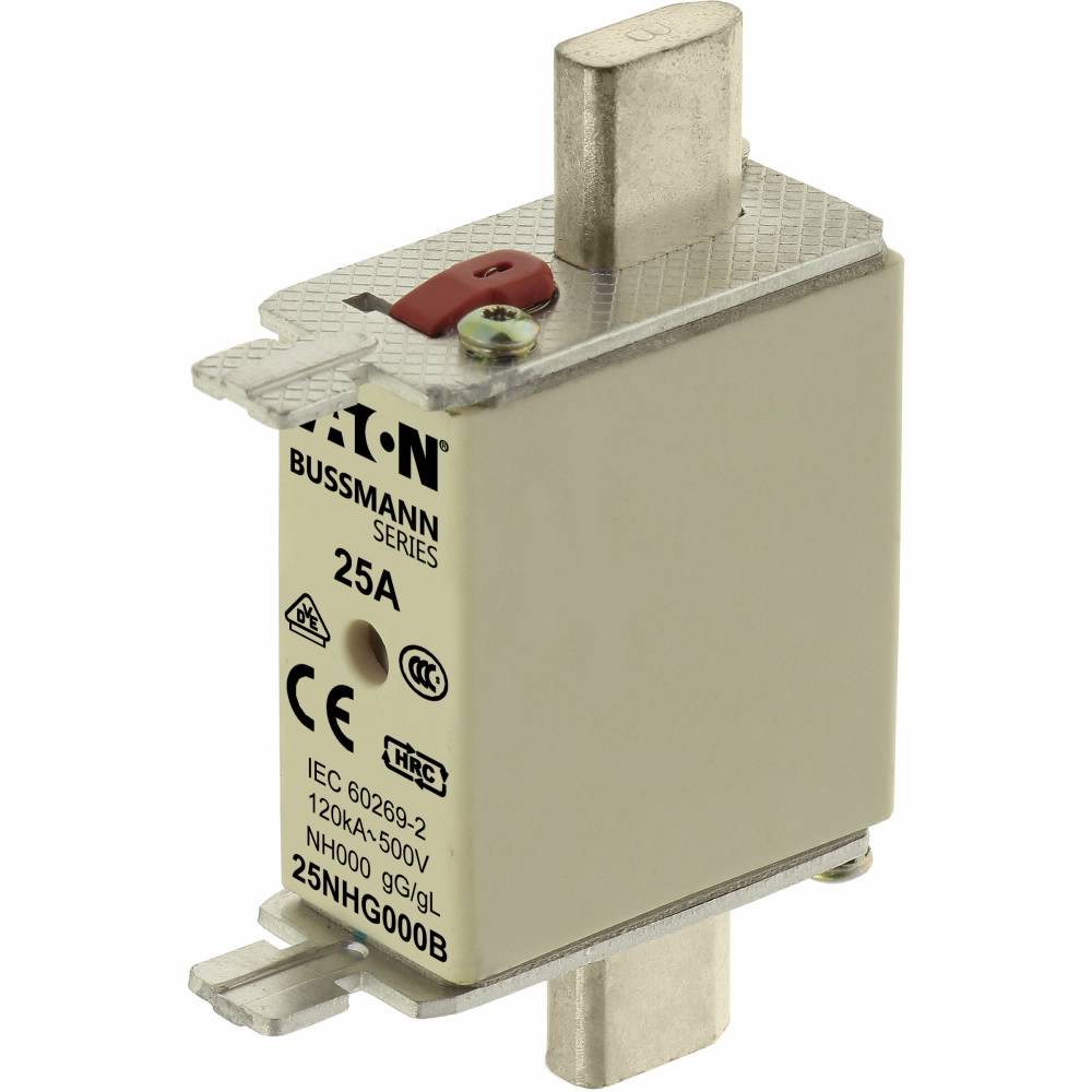 Edison Bussmann 25NHG000B Size 000 Dual Indicator NH Fuse Link, 500 V, 25 A, For Use With Bussmann NH Size Photovoltaic Fuse, Class C gG/gL Fuse, Ceramic