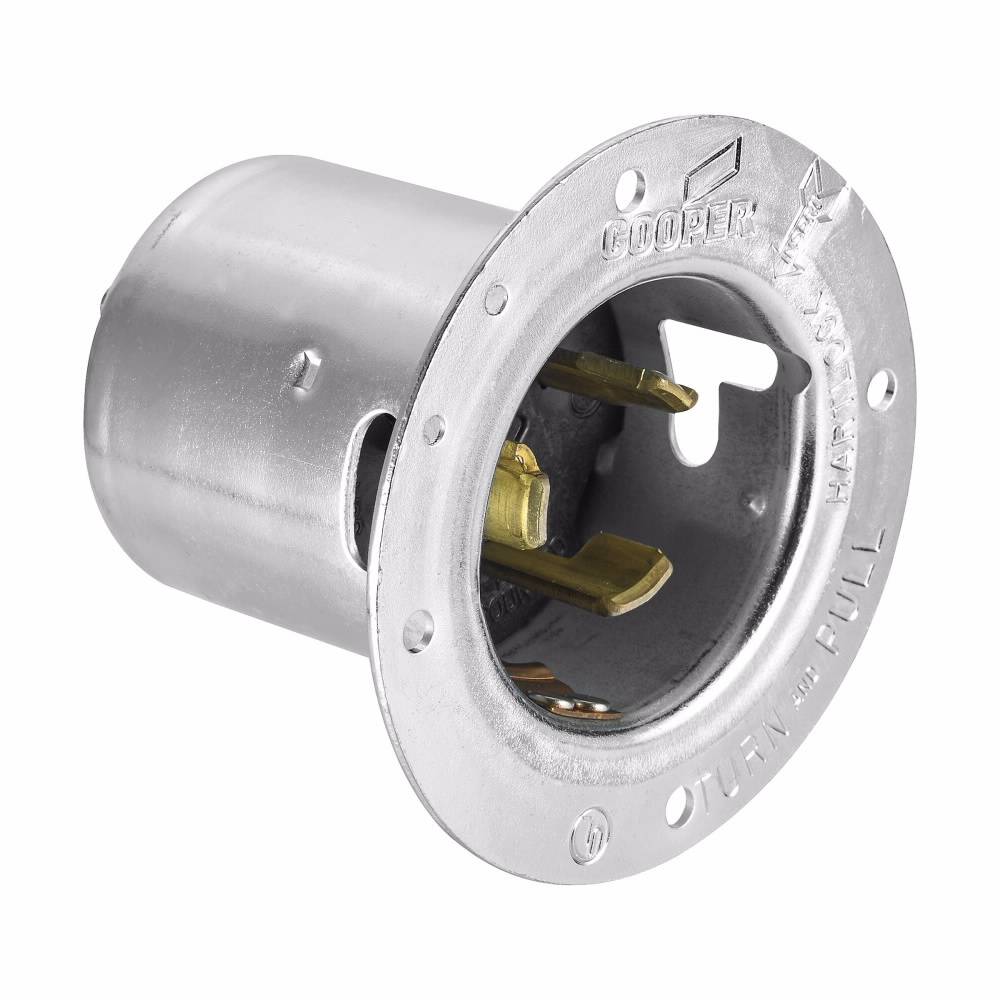 EATON Arrow Hart™ Hart-Lock® Eaton Wiring Devices CS6375 California Standard Locking Flanged Inlet, 125/250 VAC, 50 A, 3 Poles, 4 Wires, Steel
