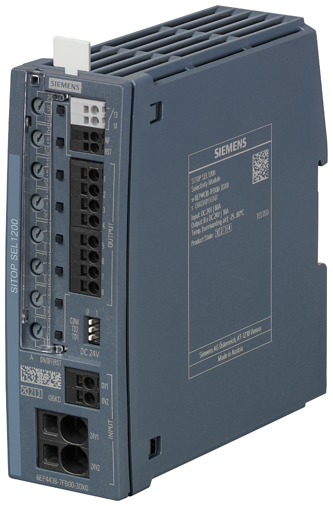 Siemens 6EP44387FB003DX0 SITOP SEL1200 8-Channel Selectivity Module, 24 VDC Input, 24 VDC Output, 72 A Input, 80 A Output, 18 W