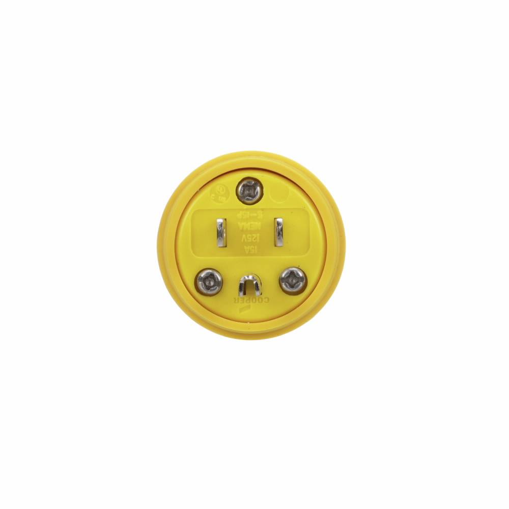 EATON Arrow Hart 14W47 Grounding Watertight Straight Blade Plug, 125 VAC, 15 A, 2 Poles, 3 Wires, Yellow
