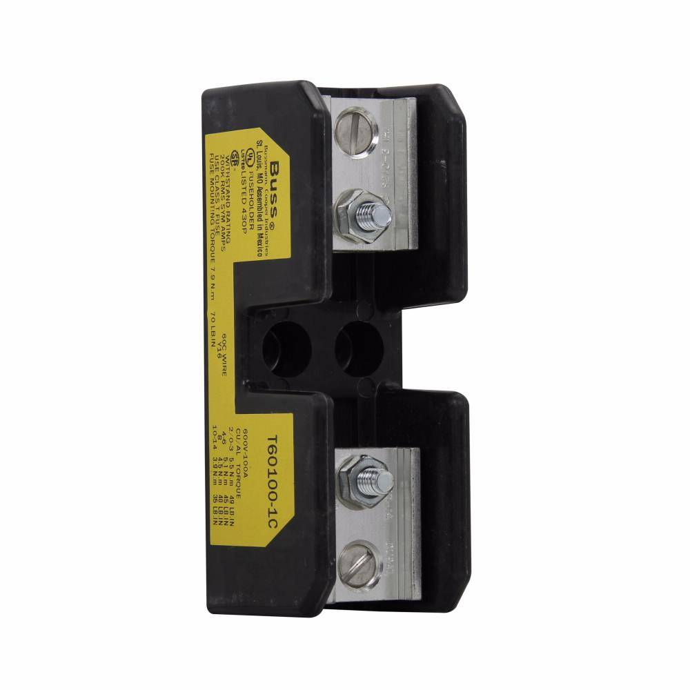 Bussmann T60100-1C T600 Modular Open Fuse Block, 600 VAC/VDC, 61 to 100 A, Class: T, 2/0 AWG Wire, 1 Pole