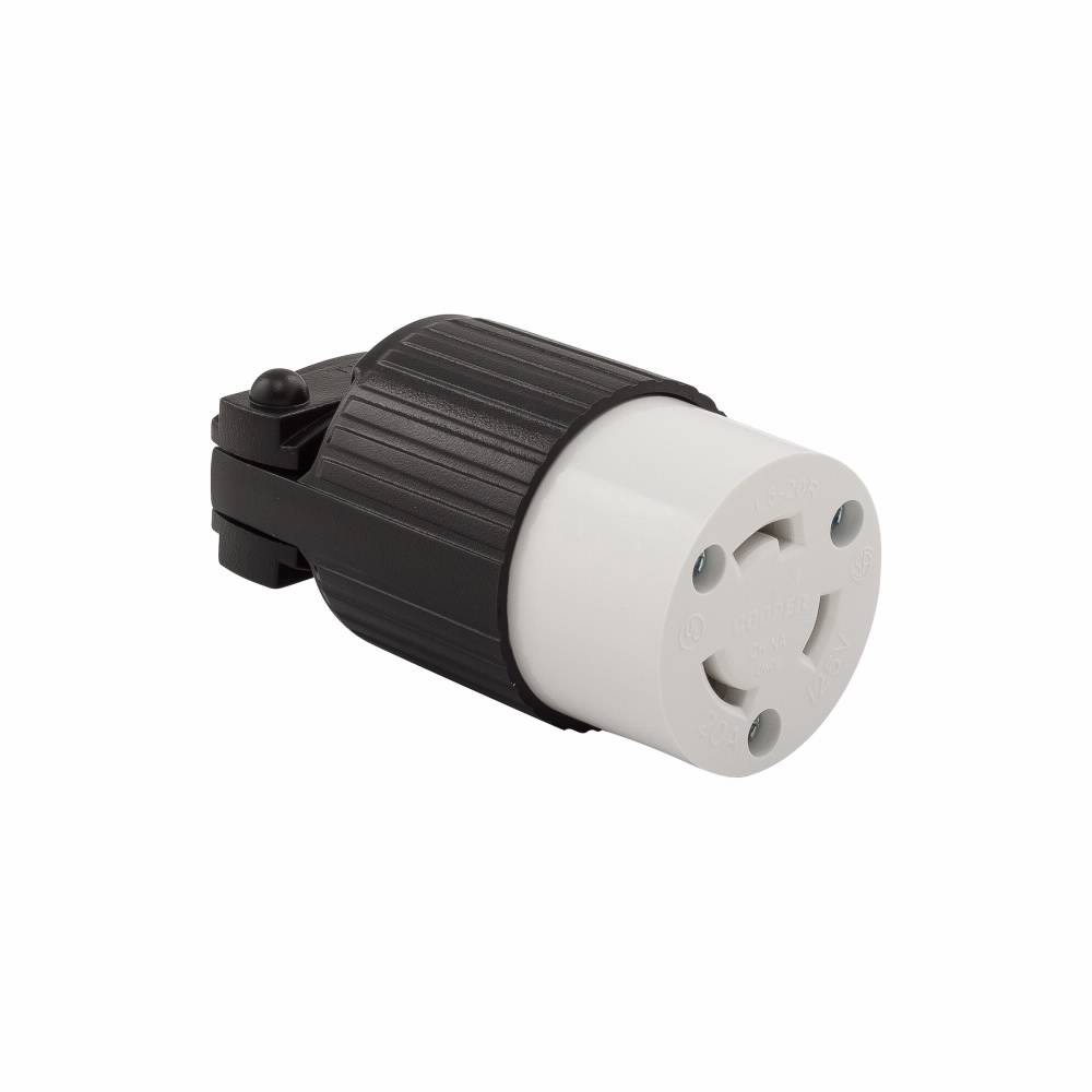 EATON Arrow Hart™ Eaton Wiring Devices L520C Locking Connector, 125 VAC, 20 A, 2 Poles, 3 Wires, Black/White