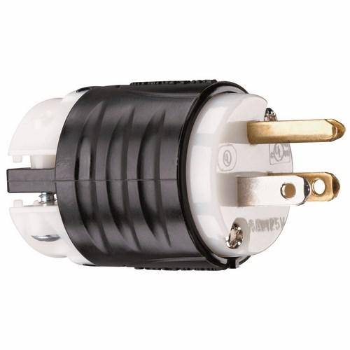 Pass & Seymour® PS5266X Extra Hard Use Wire Grounding Straight Blade Plug, 125 VAC, 15 A, 2 Poles, 3 Wires, Black/White
