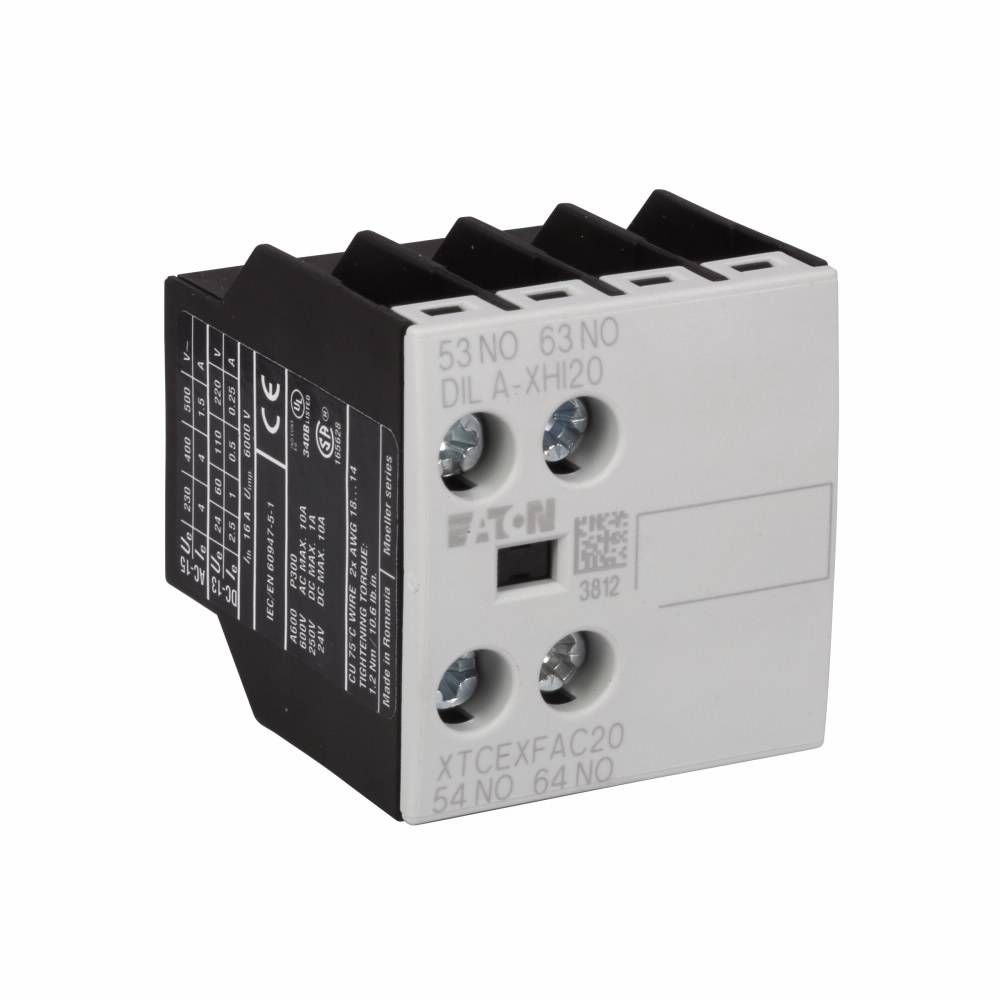 EATON XTCEXFATC20 2-Pole Tall Version Auxiliary Contact, 500 VAC, 1.5 to 6 A, 2 Contacts