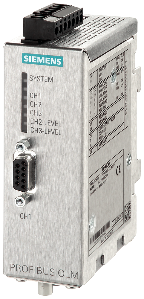 Siemens 6GK15033CD00 PROFIBUS Optical Link Module w/ (1) RS485, (2) Glass FOC Interfaces (4 BFOC Sockets), 24 VDC, 0.2 A, 9.6 kbps to 12 Mbps Communication