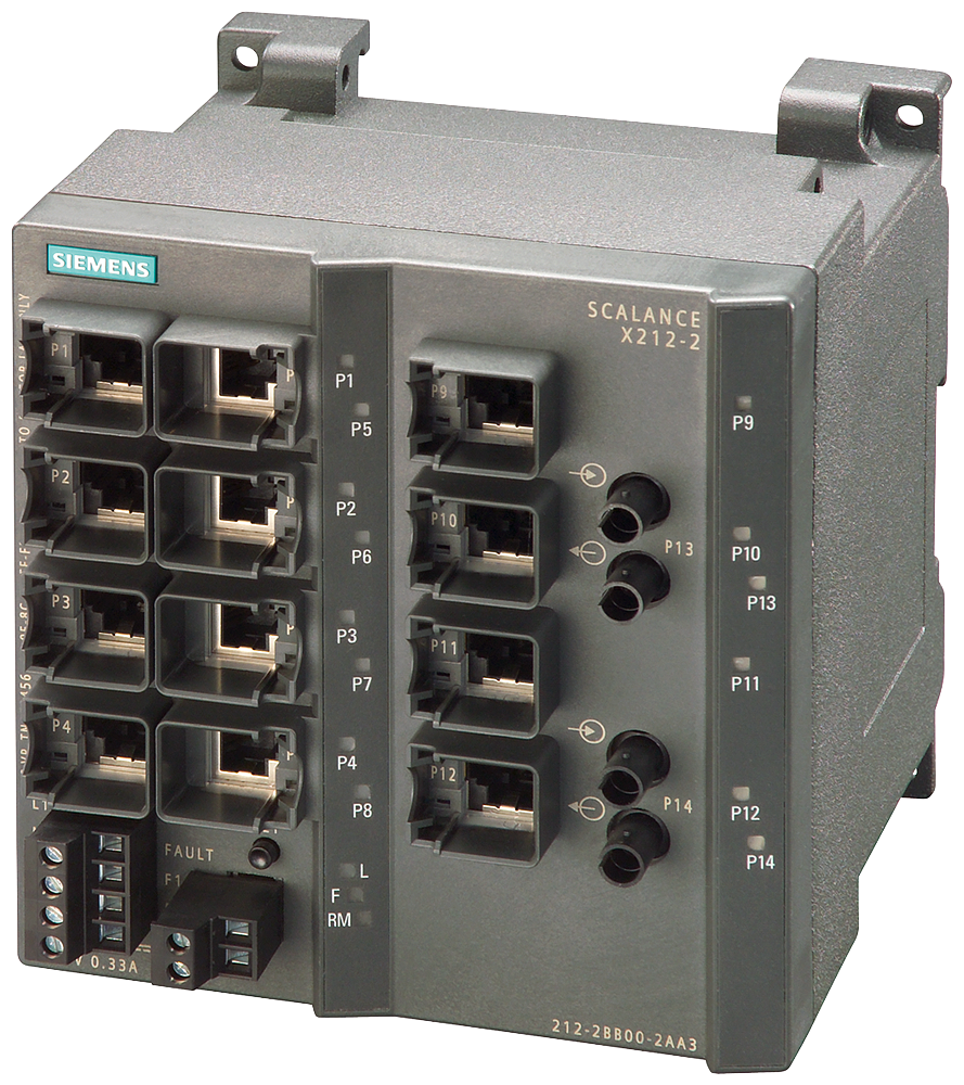 Siemens 6GK52122BB002AA3 SCALANCE X212-2 Managed Industrial Ethernet Switch, RJ-45 Port, Telnet/HTTP/HTTPS/TFTP/FTP/SNMP v1/SNMP v2/SNMP v3/DCP/LLDP/SNTP/HSR/MRP Redundancy/PRP Protocol