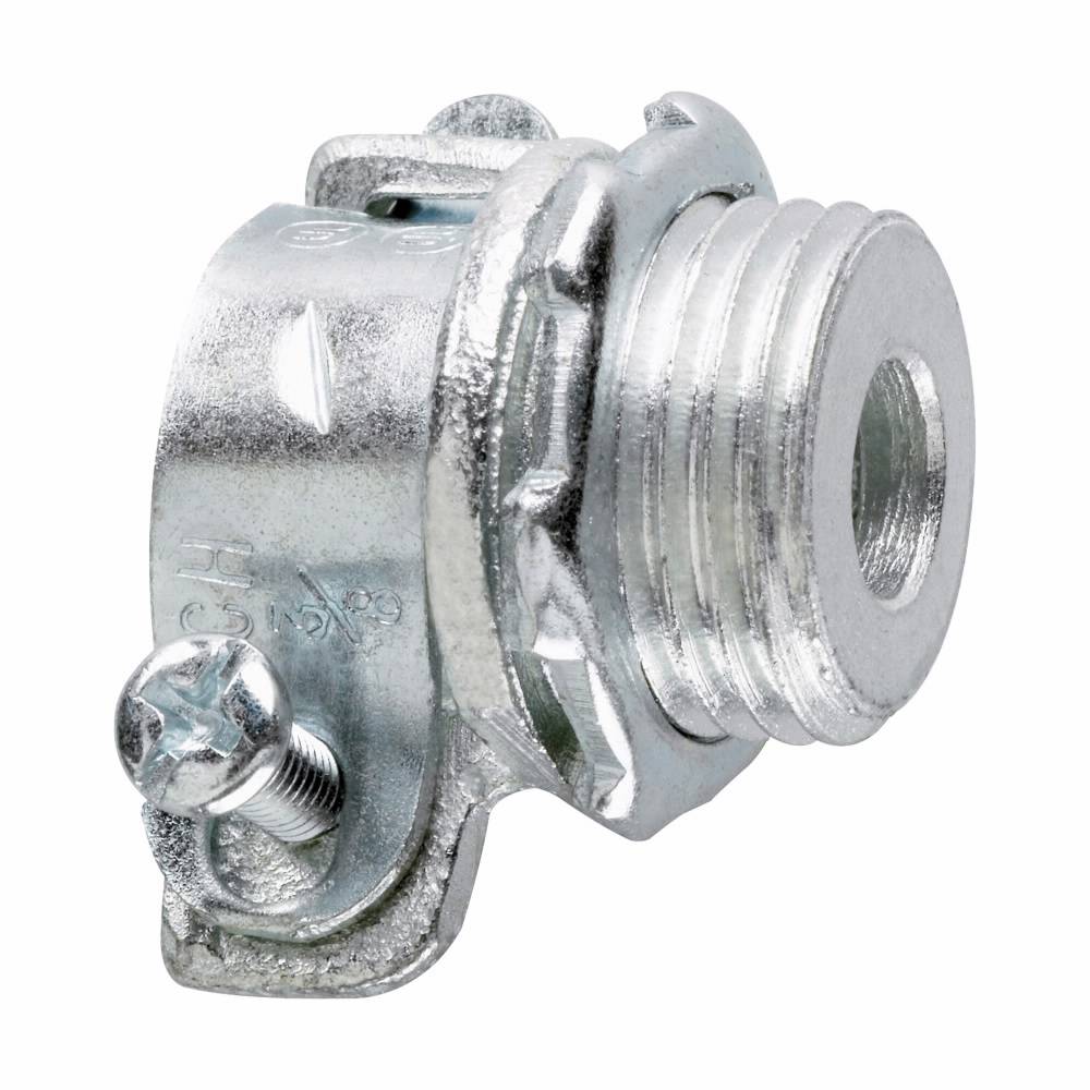 EATON Crouse-Hinds 722 Non-Insulated Straight Squeeze Connector, 4 in Trade, 4-19/32 in Cable Openings, For Use With Flexible Metallic Conduit Fitting, Malleable Iron, Zinc Plated
