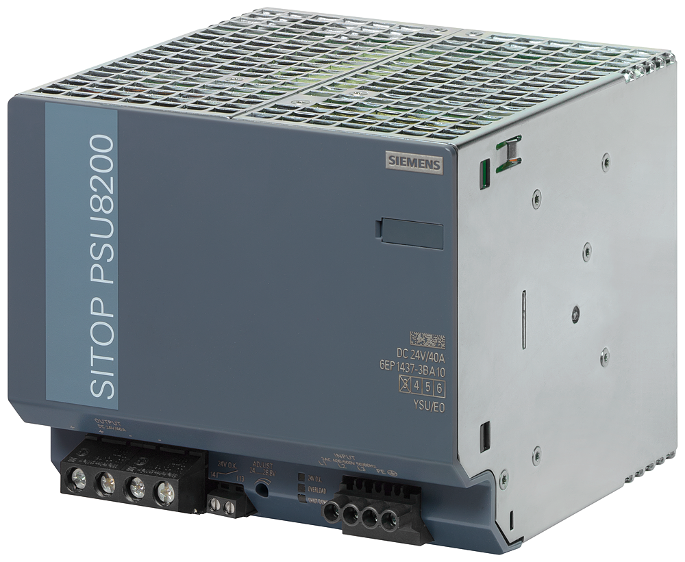 Siemens SIPLUS 6AG14373BA107AA0 PSU8200 Stabilized Power Supply Module, 400/500 VAC Input, 24 VDC Output, 2.1/2.6 A Input, 40 A Output