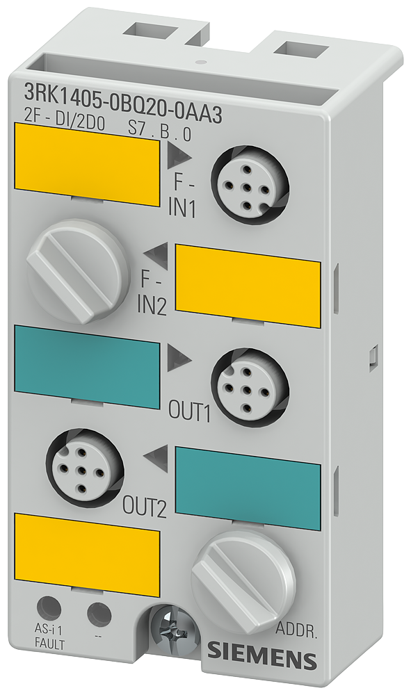 Siemens 3RK1405-0BQ20-0AA3 AS-I K45F Compact St&ard Slave Digital I/O Module, 2 Inputs, 2 Outputs