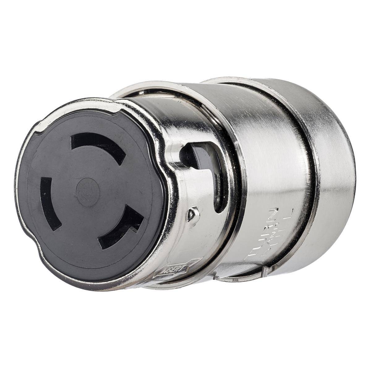 Wiring Device-Kellems HBL63CM60 Grounding Standard Sized Cord Mount Female Connector, 125 VAC, 50 A, 2 Poles, 3 Wires, Metallic