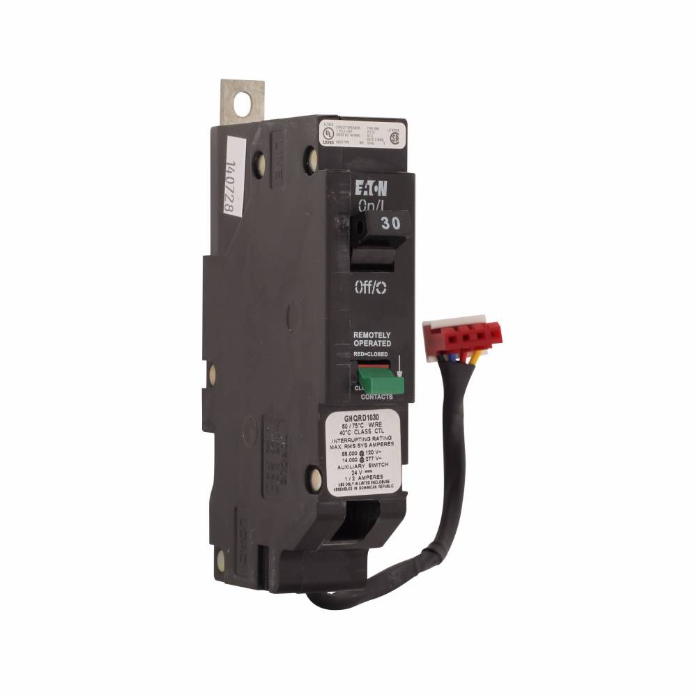EATON GHQRD1020 Type GHQ Remote Operated Circuit Breaker, 277 VAC, 20 A, 14 kA Interrupt, 1 Poles, Thermal Magnetic/Solenoid Operated Trip
