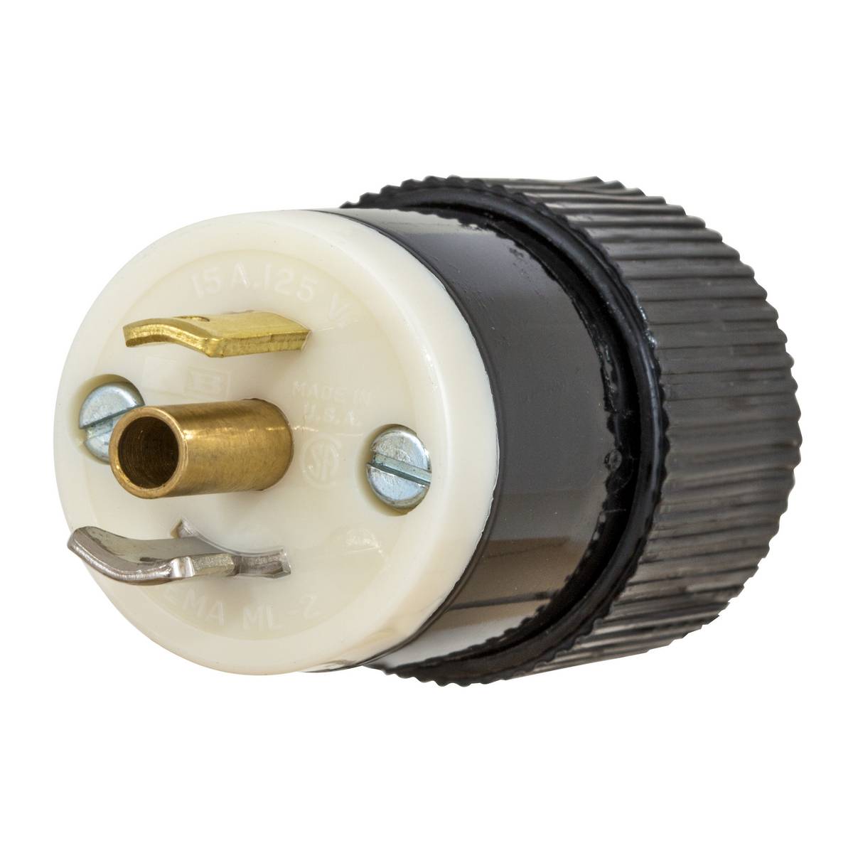 Wiring Device-Kellems 7594NP 1-Phase Grounding Male Standard Midget Locking Plug, 125 VAC, 15 A, 2 Poles, 3 Wires, White
