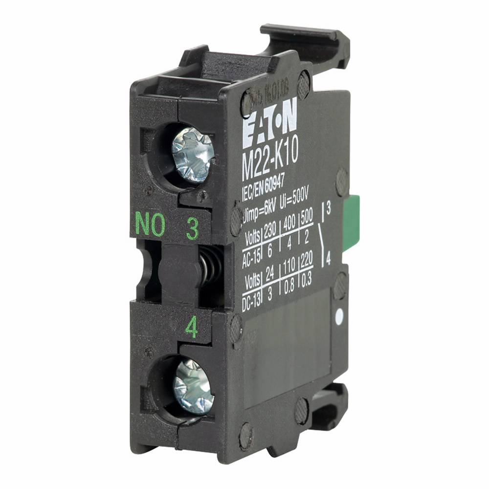 EATON RMQ-Titan® M22-K01-B100 Contact Block, 22.5 mm, 1NC Contact, 6 A at 240 VAC, 3 A at 24 VDC Contact, Black