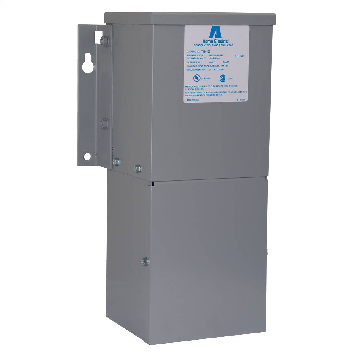 Acme Electric® True-Power® T169432 Encapsulated Power Conditioning Constant Voltage Regulator Transformer, 384 to 528 VAC Primary, 120/240/480 VAC Secondary, 500 VA Power Rating, 60 Hz, 1 Phase