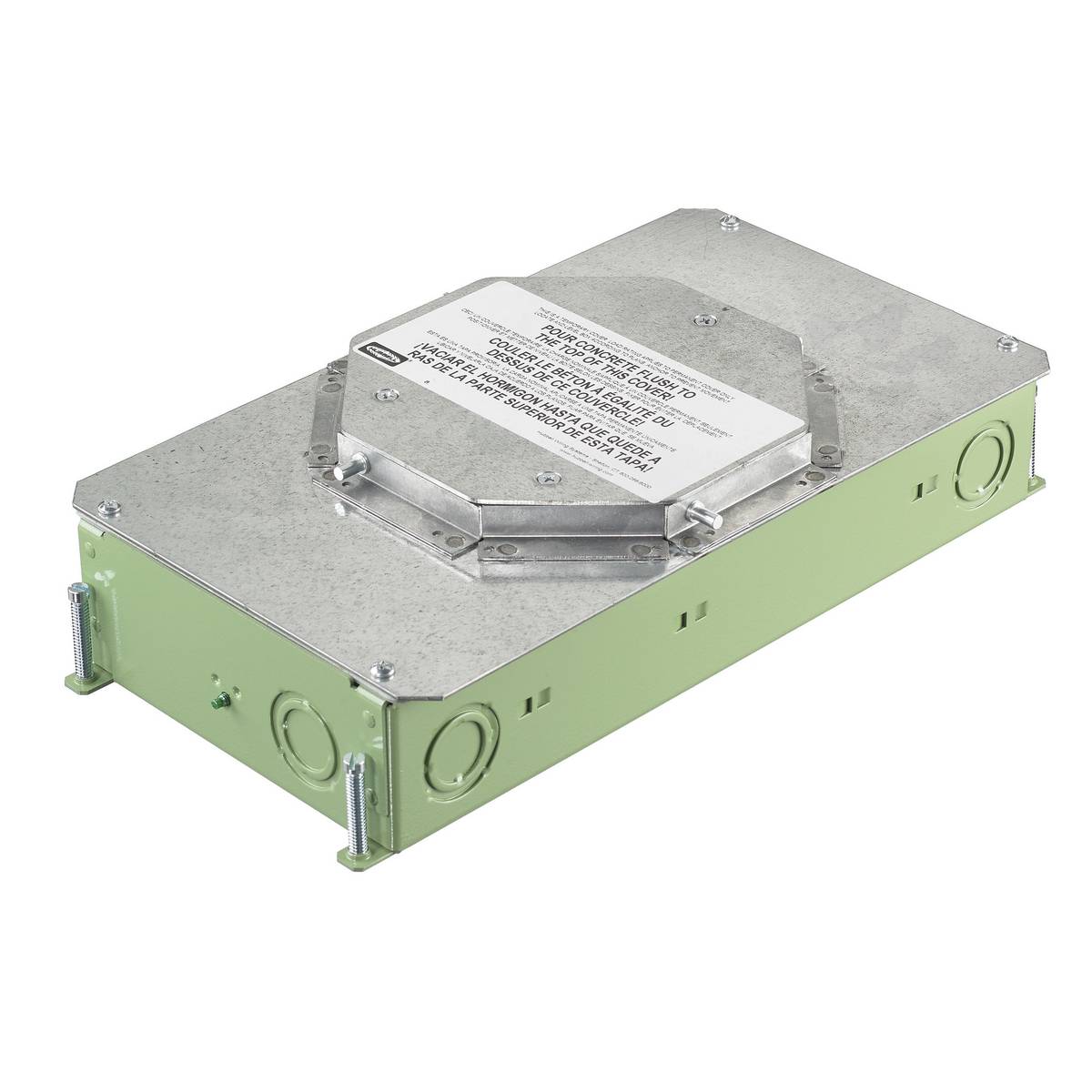 Wiring Device-Kellems SystemOne CFB2G25RCR Corrosion Resistant On-Grade Floor Box, Stamped Steel, 30 cu-in Capacity, 2 Gangs, 10 Knockouts, 13.8 in L x 6.37 in W x 3.24 in H