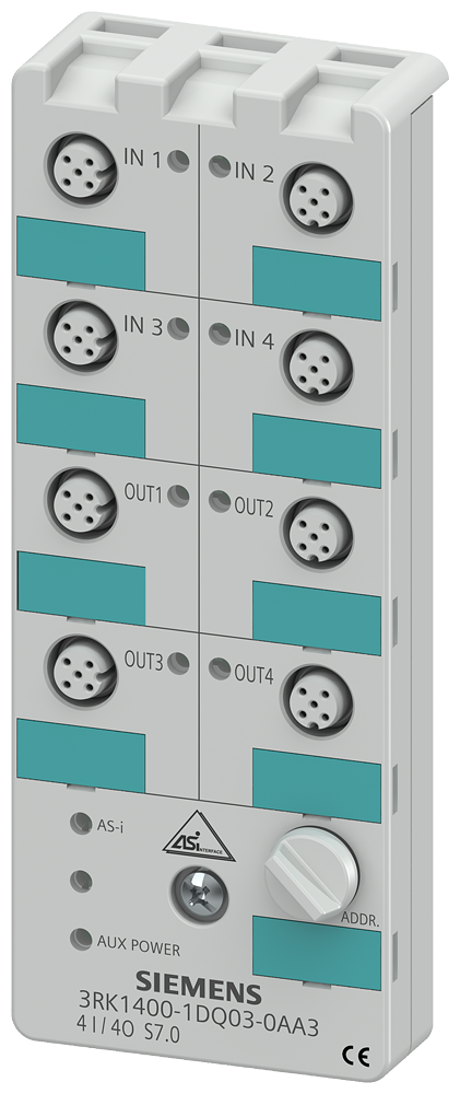 Siemens 3RK1400-1DQ03-0AA3 AS-Interface Compact Module, 4 Inputs, 4 Outputs