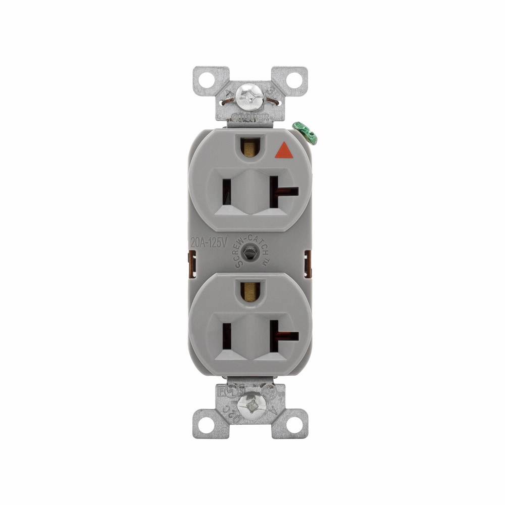 EATON Arrow Hart® IG5362GY IG5362 Duplex Grounding Isolated Straight Blade Receptacle, 125 VAC, 20 A, 2 Poles, 3 Wires, Gray