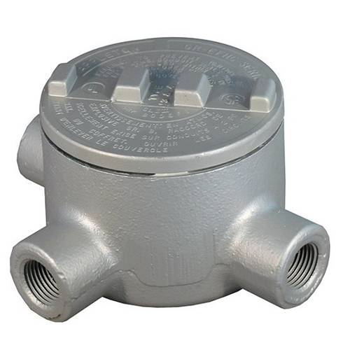 Appleton® UNILETS® GRT150M T-Style Dust-Ignitionproof Explosionproof Conduit Outlet Box With Malleable Iron Cover, 1-1/2 in, 4.88 in Cover Opening, 72 cu-in, Triple Coated
