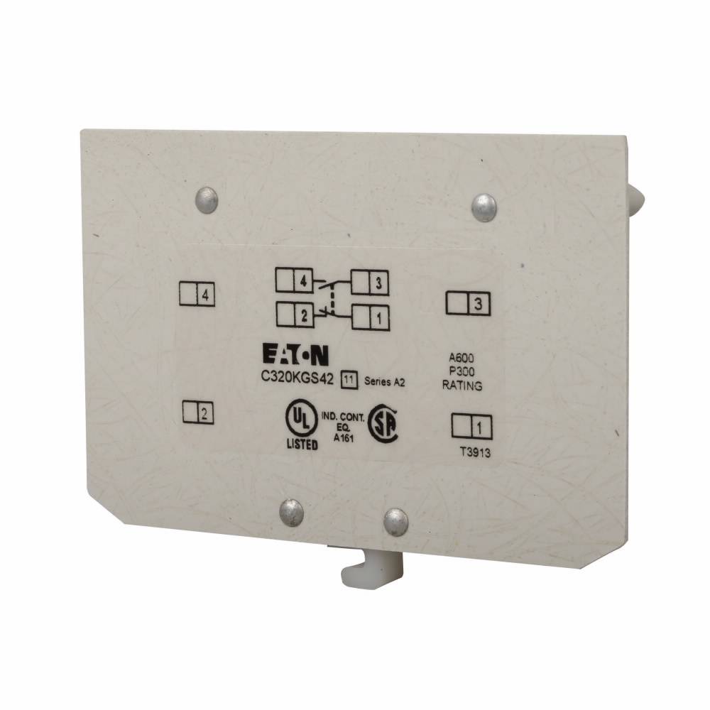 EATON C320KGS42 Base Auxiliary Contact, 600 VAC, 2 Contacts, Silver Cadmium Alloy