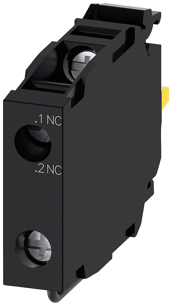 Siemens 3SU14001AA101HA0 Contact Module, 22 mm, 1NC Contact, 10 A, 500 VAC/VDC at 50/60 Hz Contact, Silver Alloy Contact, Momentary Action, Black