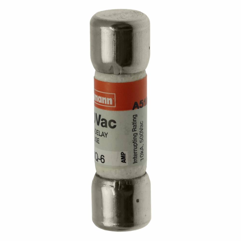 Bussmann Tron® FNQ-6 Low Voltage Supplemental Time Delay Midget Fuse, 6 A, 500 VAC, 10000 A Interrupt, Class: Supplemental, Cartridge Body
