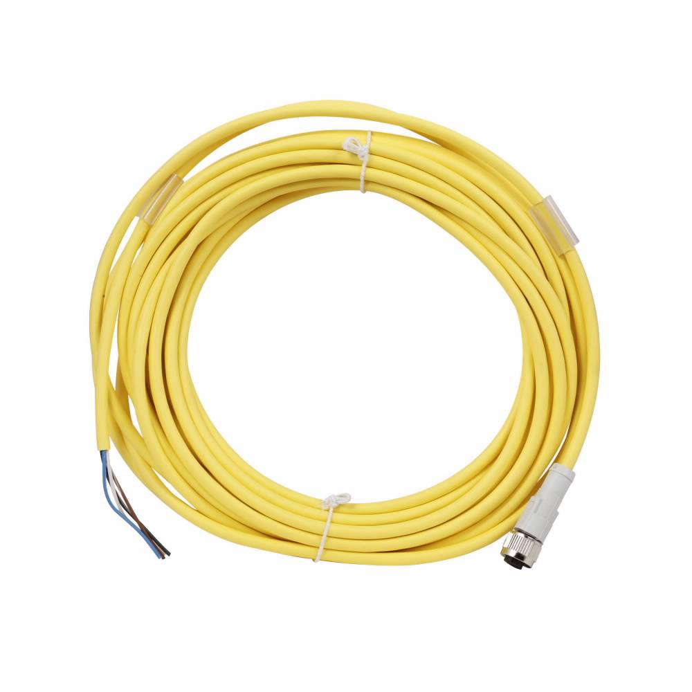 EATON CSDS4A4RY2210 Global Plus 4-Wire Standard Single End Connector Cable, M12x1 4-Pin Micro-Style Straight Female Connector, 10 m L Cable, 4 Poles, Single Keyway