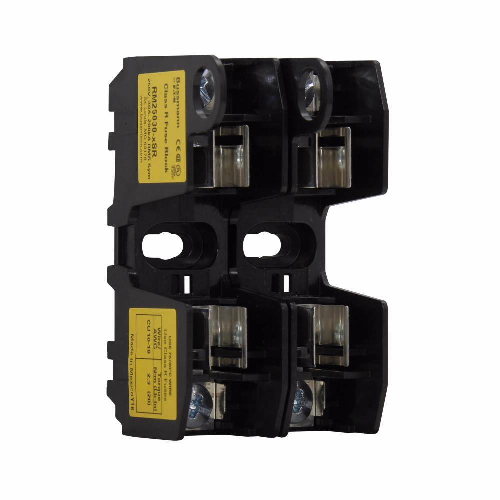 EATON Edison RM25030-2SR Knife Blade Fuse Block, 250 VAC, 30 A, Class: R, 18 to 10 AWG Wire, 2 Poles