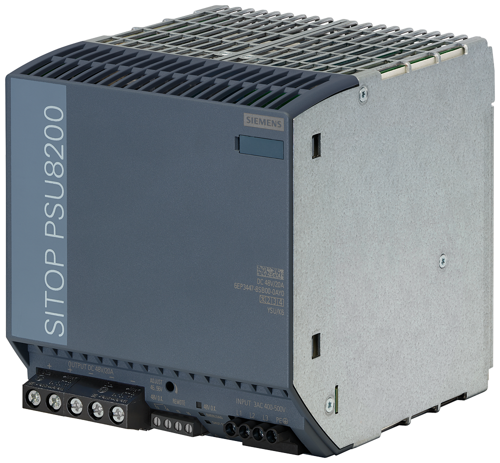 Siemens SITOP 6EP34478SB000AY0 PSU8200 3-Phase Stabilized Power Supply, 400 to 500 VAC Input, 48 VDC Output, 1.7/2 A Input, 20 A Output