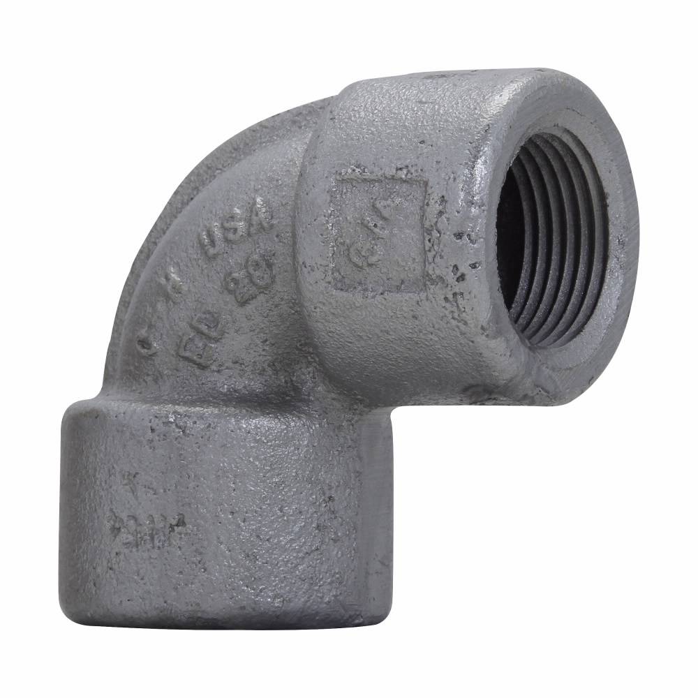 Crouse-Hinds EL19 EL Series Female Conduit Elbow, 1/2 in Trade, 90 deg, Ductile Iron/Feraloy® Iron Alloy, Aluminum Acrylic Painted/Electro-Galvanized
