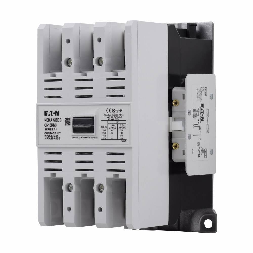 EATON CN15KN3A Freedom 3-Phase K-Frame Non-Reversing NEMA Contactor With Steel Mounting Plate, 110/120 VAC V Coil, 90 A, 1NO Contact, 3 Poles