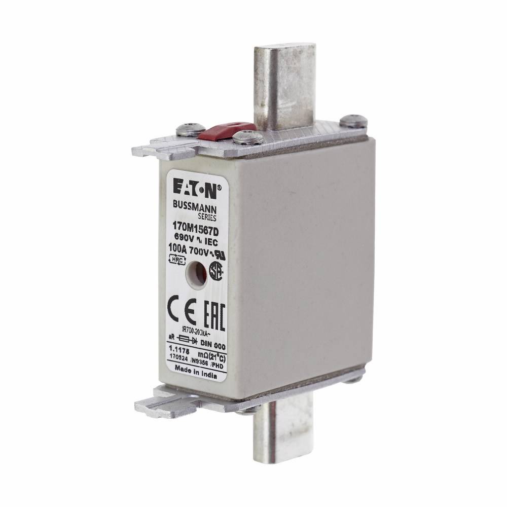 Edison 170M1567D High Speed Fuse, 100 A, 690 VAC, 200 kA Interrupt, Class: AR, Square Blade Body