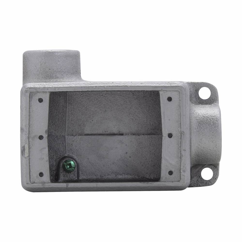 EATON Crouse-Hinds Condulet® FDL2 Type FDL 2-Entry 90 deg Deep Conduit Device Box With Ground Screw, Feraloy® Iron Alloy, 23 cu-in Capacity, 1 Gang, 2-3/4 in W x 2-11/16 in D x 5-5/32 in H