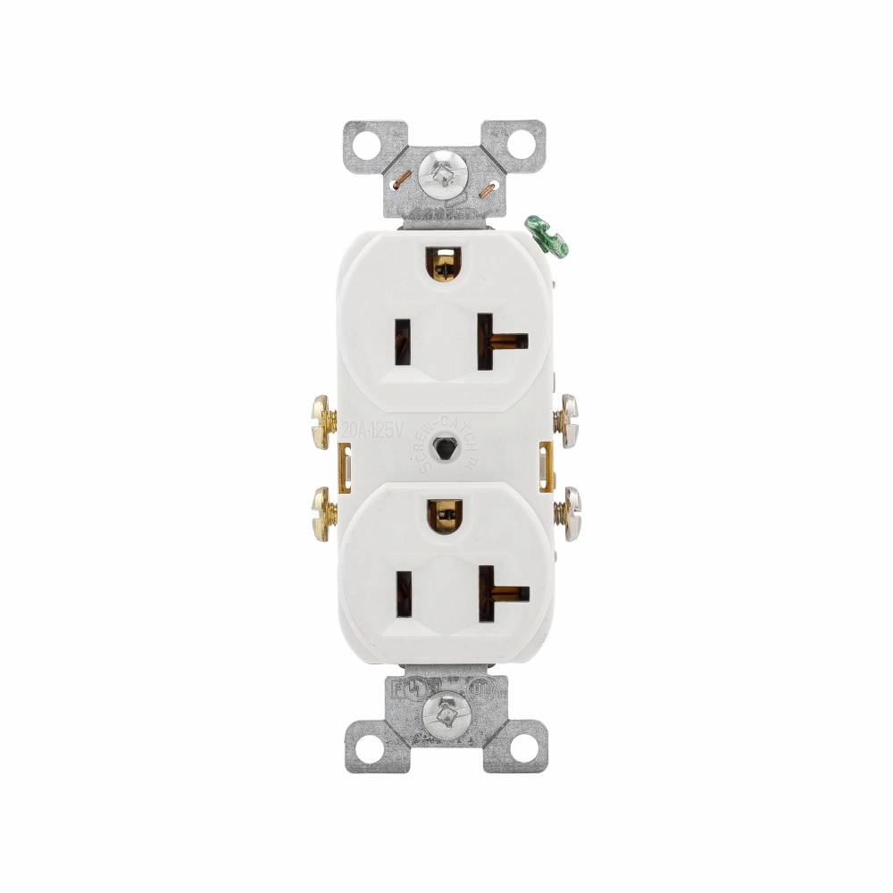 EATON Arrow Hart™ Eaton Wiring Devices CR20W Duplex Straight Blade Receptacle, 125 VAC, 20 A, 2 Poles, 3 Wires, White