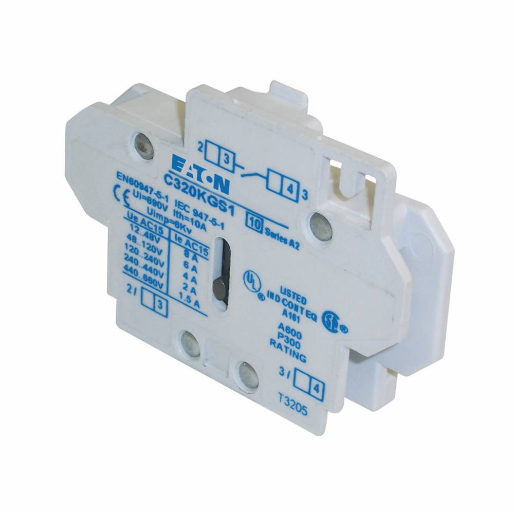 EATON C320KGS1 Auxiliary Contact, 600 VAC, 10 A, 1 Contacts