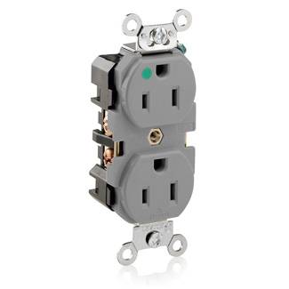 Leviton® 8200-GY 1-Phase Duplex Extra Heavy Duty Straight Blade Receptacle, 125 VAC, 15 A, 2 Poles, 3 Wires, Gray