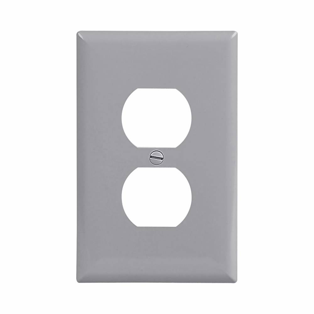 EATON Arrow Hart™ Eaton Wiring Devices PJ8GY PJ Series Mid-Sized Receptacle Wallplate, 1 Gangs, 4.87 in H x 3.12 in W, Polycarbonate/Thermoplastic, Gray