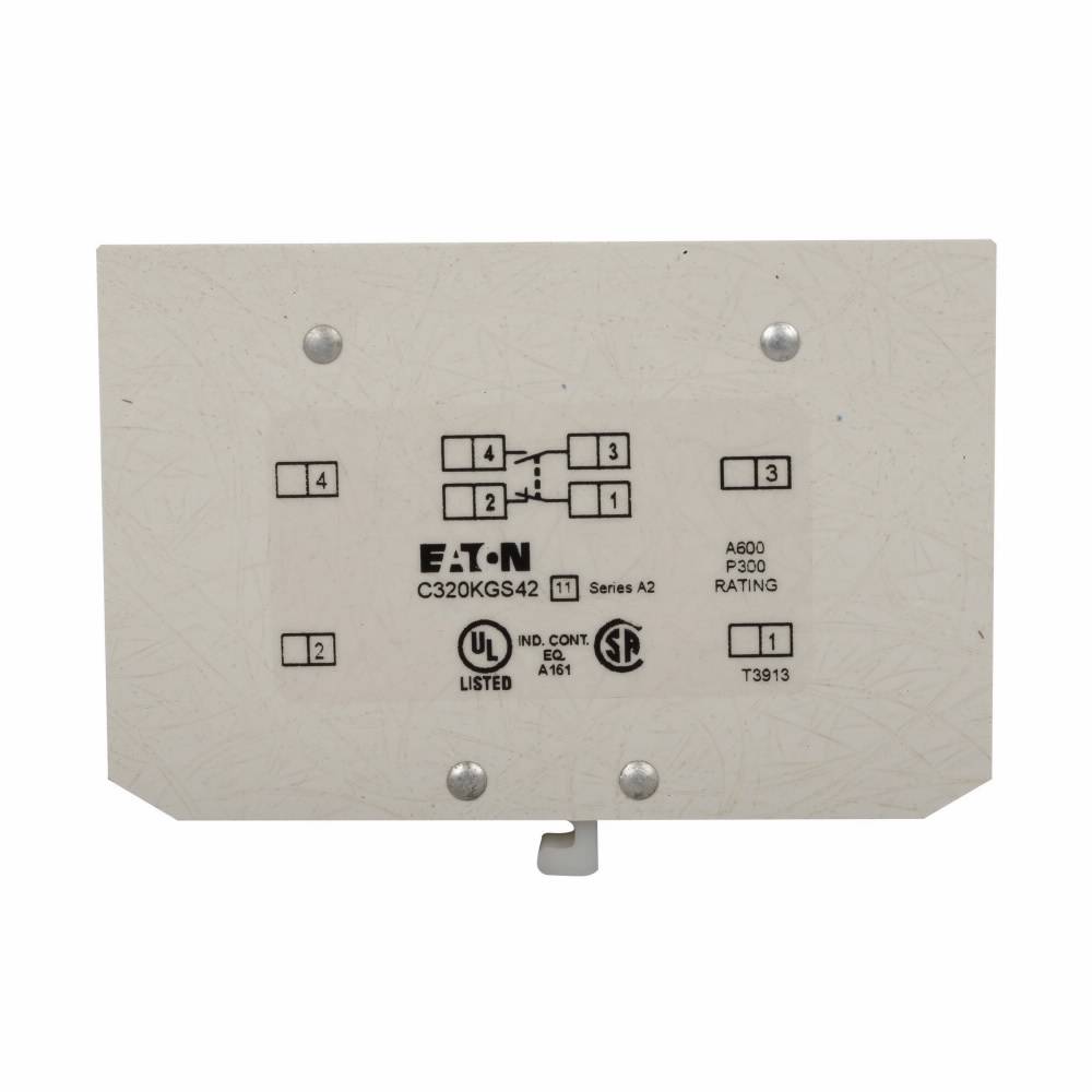 EATON C320KGS42 Base Auxiliary Contact, 600 VAC, 2 Contacts, Silver Cadmium Alloy