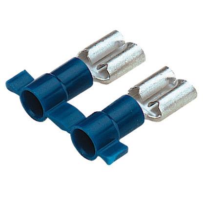 Panduit® Reel Smart™ DV14-187B-3K Type DV-B Reel Vibration-Resistant Female Disconnect, 16 AWG Conductor, 0.187 in W x 0.032 in THK Tab, Butted Seam/Funnel Entry Barrel, Brass, Blue, Barrel Insulated