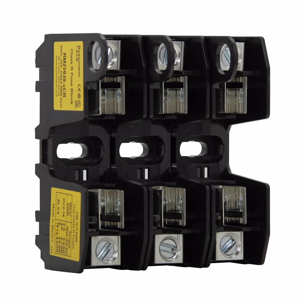 Edison Bussmann HM25030-3CR HM Series Midget Fuse Block, 250 V, 30 A, 3 Poles