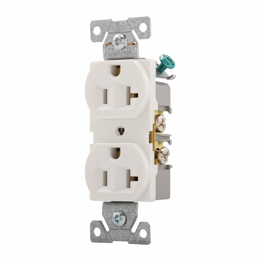 EATON Arrow Hart™ Eaton Wiring Devices 5362W Duplex Straight Blade Receptacle, 125 VAC, 20 A, 2 Poles, 3 Wires, White