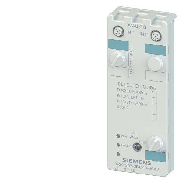 Siemens 3RK2207-1BQ50-0AA3 AS-I K60 Compact A/B Slave Profile 7.A.9 Analog Input Module w/ (2) Coding Elements, 2 Inputs, 14 bit Resolution