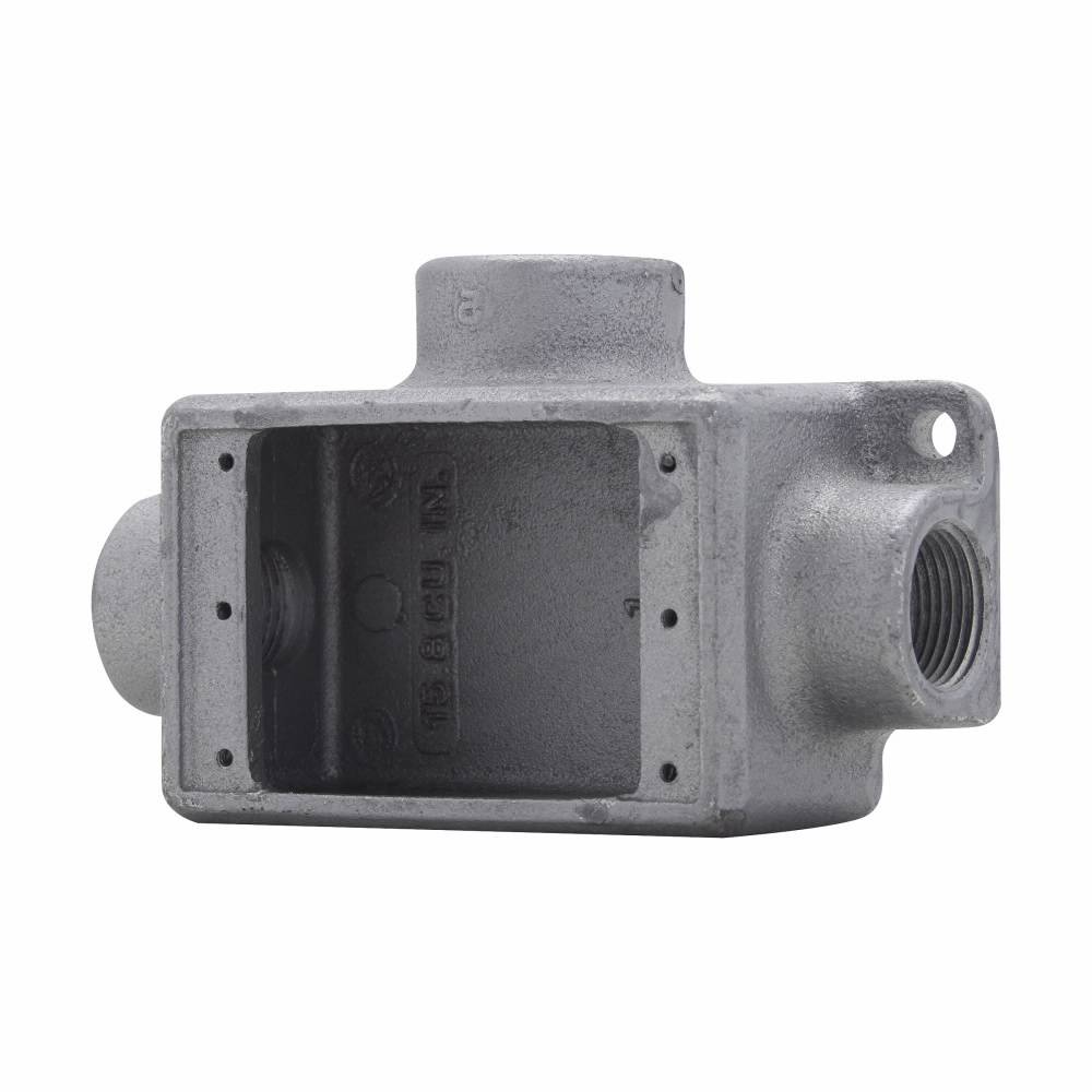 Crouse-Hinds Condulet® FSCT2 Type FSC 3-Outlet Shallow Device Box With Mounting Lug, 3/4 in Trade, 1 Gang, Feraloy Iron Alloy, Electro-Galvanized