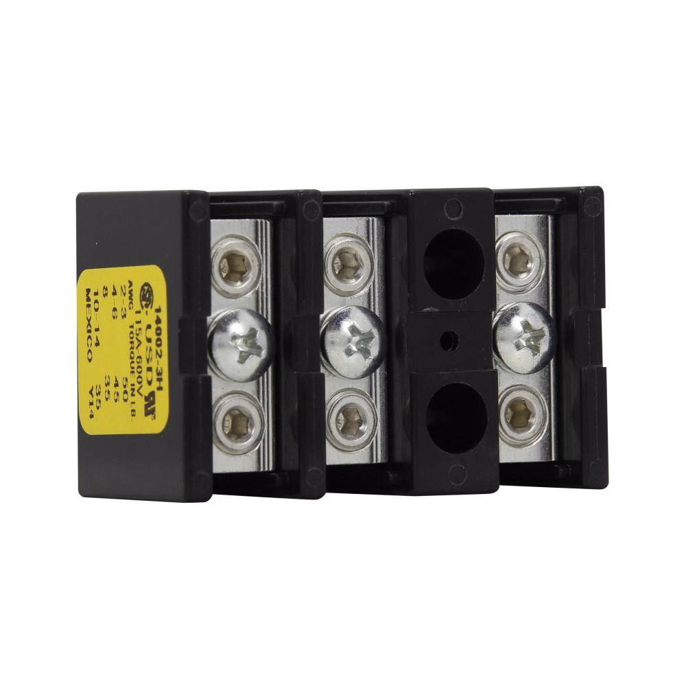 EATON 14002-3H Power Terminal Block, 600 VAC/VDC, 115 A, 14 to 2 AWG Cu, 8 AWG Al Wire