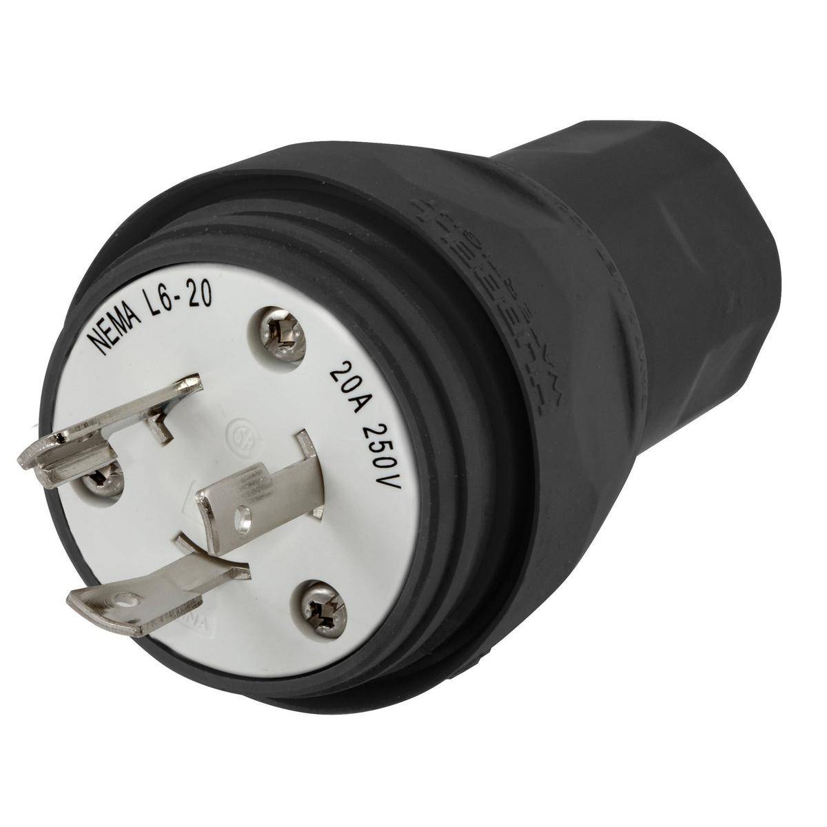 Wiring Device-Kellems Twist-Lock® HBL26W48BK Grounding Male Locking Plug, 250 VAC, 20 A, 2 Poles, 3 Wires, Black