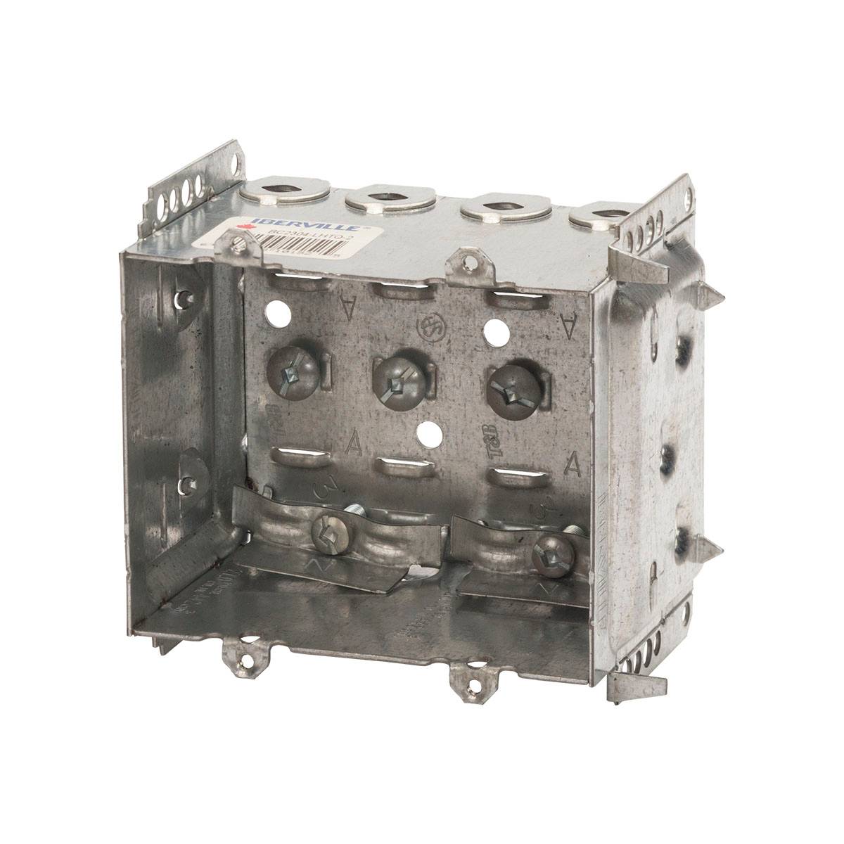 Iberville® BC2304-LHTQ-2 Non-Gangable Device Box, Steel, 27 cu-in, 2 Gangs, 2 Outlets, 3 in H x 3-3/4 in W x 2-1/2 in D
