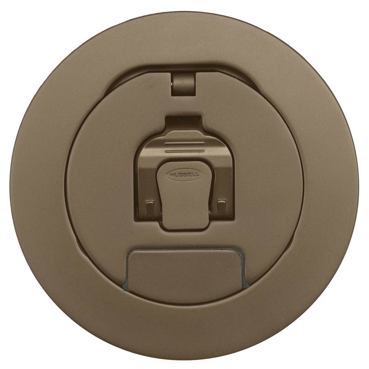Wiring Device-Kellems SystemOne CFBS1R4CVRBRZ Fully Adjustable Standard Floor Box Cover With Single Fold Under Cable Egress Door, 4 in Dia, 5-1/2 in L x 5-1/2 in W, Cast Aluminum