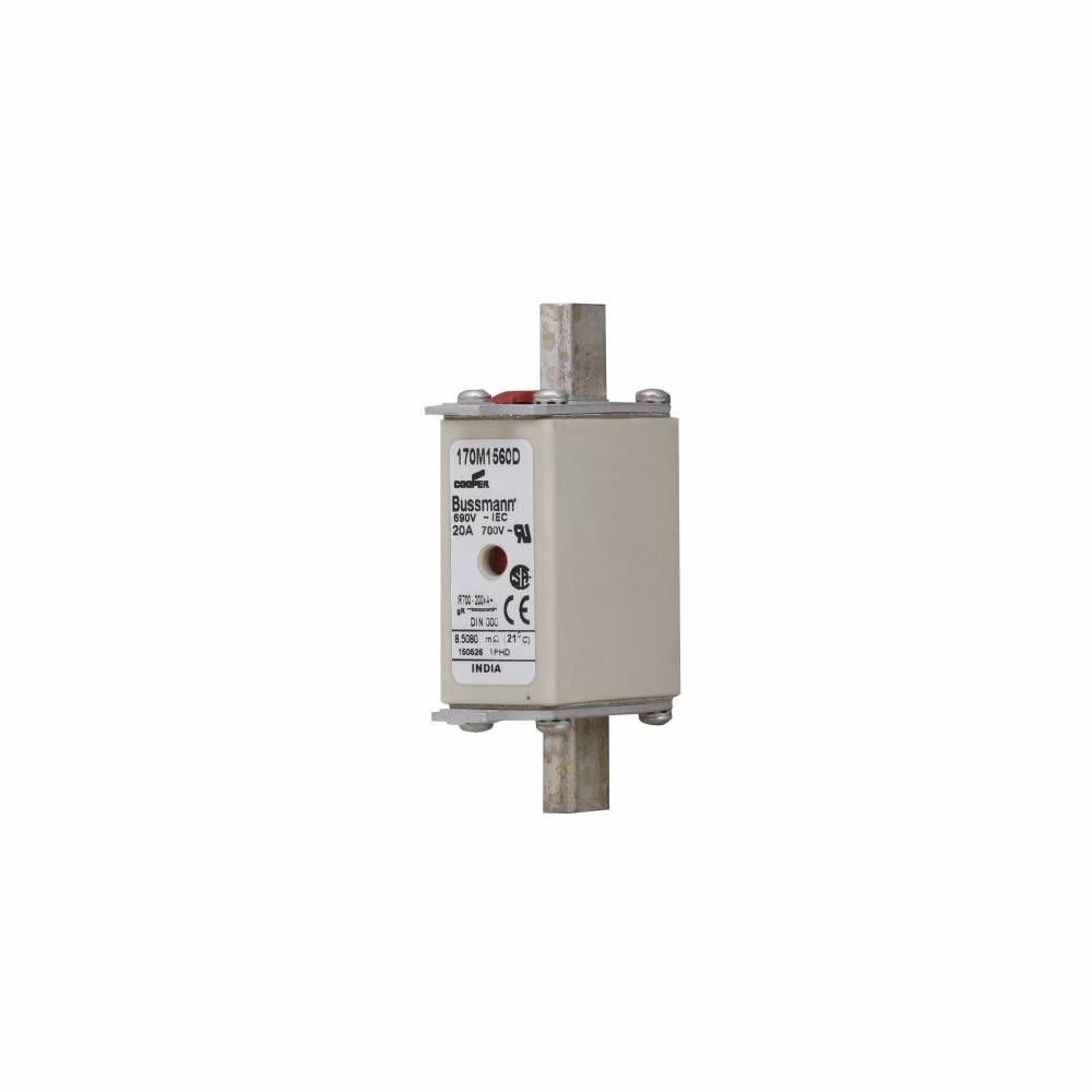 Bussmann 170M1560D High Speed Fuse, 20 A, 690 VAC, 200 kAIC Interrupt, Class: gR, Square Body