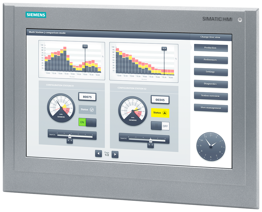 Siemens SIPLUS HMI 6AG11240QC132AX0 TP1500 Comfort Outdoor Panel, 24 VDC, 1.3 A, 32 W, 15 in TFT Touch Display, 40 Keys, 1 x RS485, 1 x RS422, 2 x USB 2.0, 2 x SD Card Slots, 2 x Industrial Ethernet, MPI, PROFIBUS DP